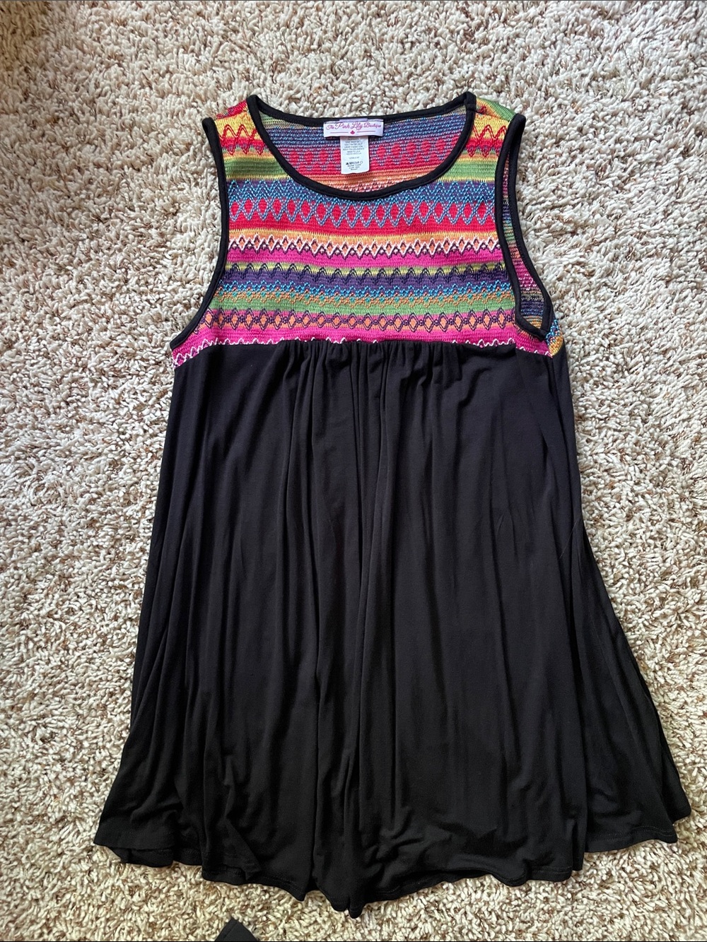 Black Swing Tank with Multicolor Knit Yoke